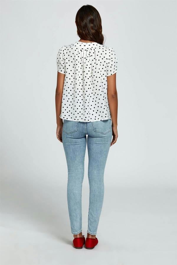FS Collection Dot Print Short Sleeves Top In White