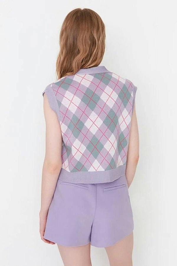 WOVCOR Crop V-Neck Knit Vest