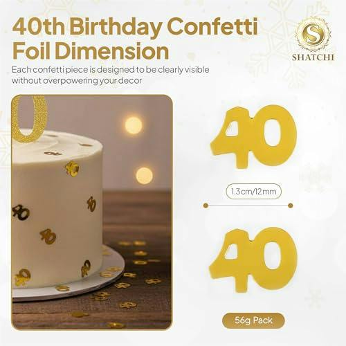 40th Birthday Gold Metallic Foil Confetti Pack for Party Tables and Milestone Celebrations image 1