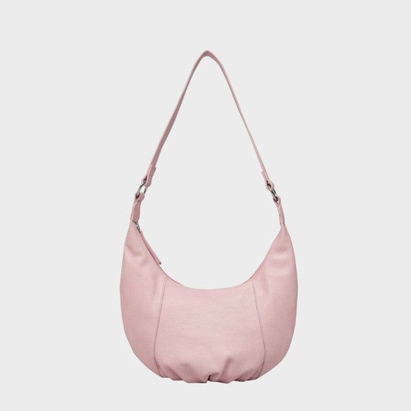 Assots London 'LUNA' Pastel Pink Pleated Real Leather Shoulder Hobo Bag