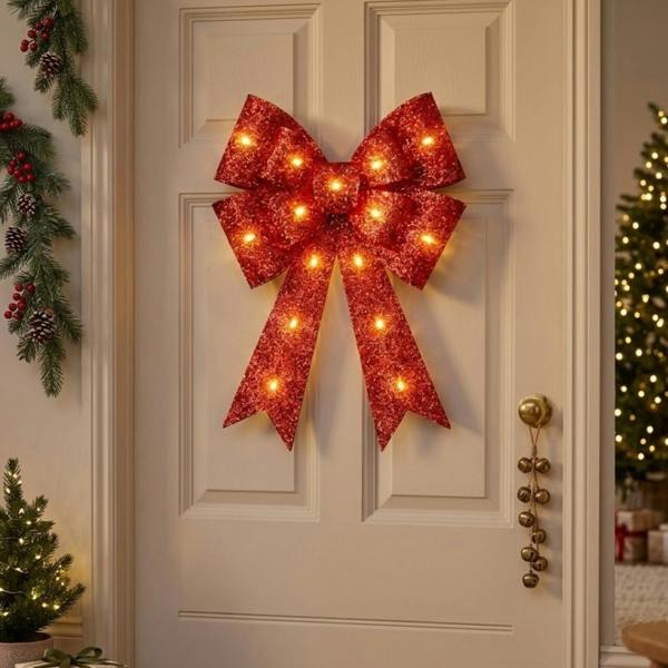 Garden Greatness Luxury Noel Red LED Christmas Door Bow