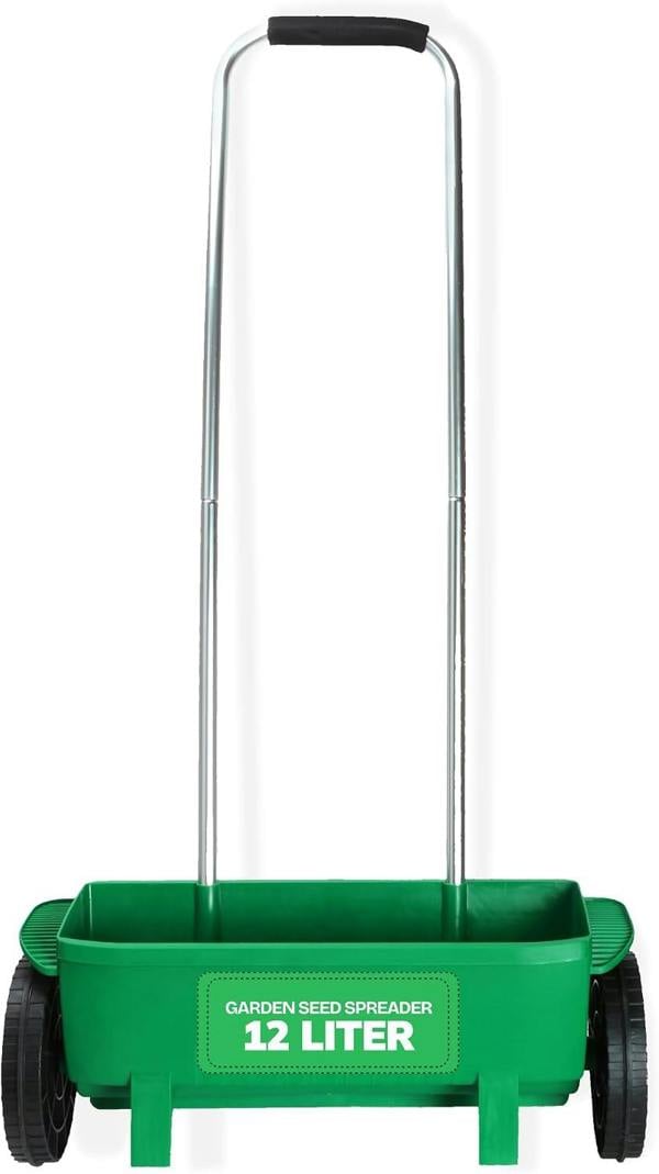 My Garden Outdoor Living My Garden Lawn Spreader 12 Litre Rotary Seed Grit Salt Spreader with Protective Roof & 110CM Long Handle Grass Spreader