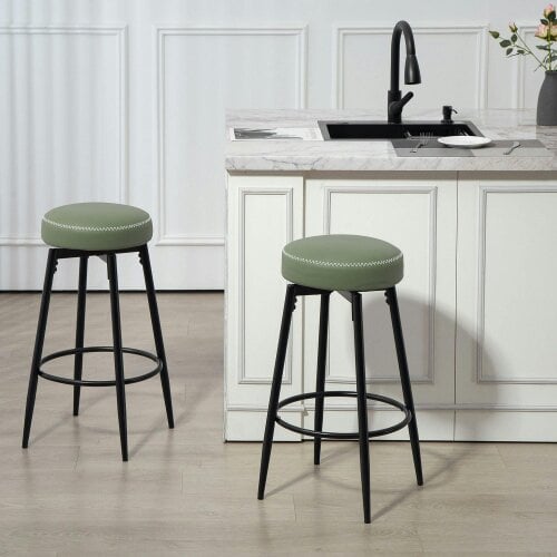 Wyld Haus Rivali Faux Leather Green And Black Bar Stools Set Of 2 With Footrests