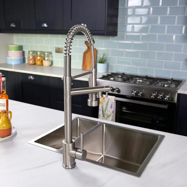 Flode Alta | Single Lever Kitchen Sink Mixer Tap with Swivel Spout | Brushed Steel Finish
