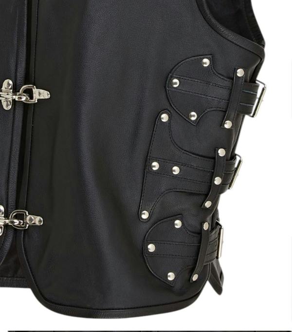 Infinity Leather Men’s Black Biker Leather Waistcoat Metal Buckles Vest - Coolgardie