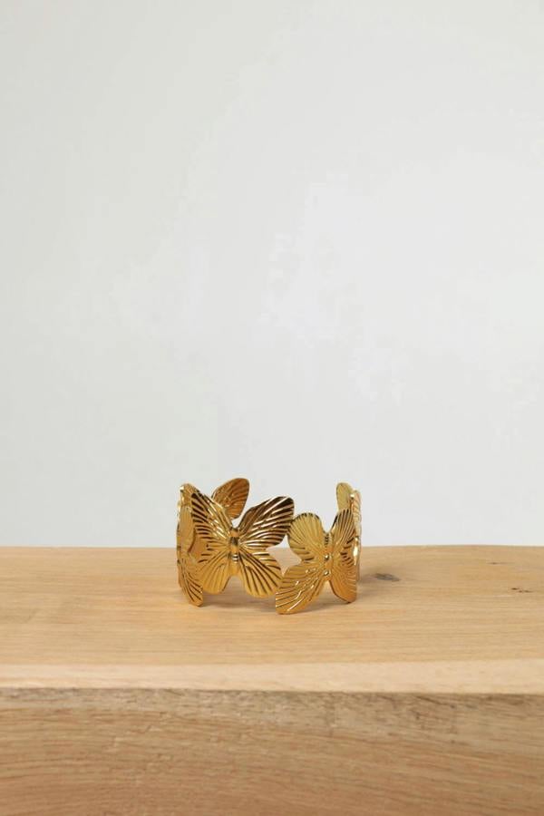 Gold | Butterfly Metallic Texture Wide Bracelet