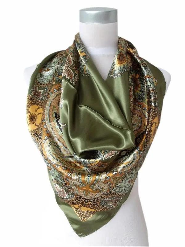 Anyyou Scarf for Women Army Blue Printed Polyester Silk Big Square Silk 90*90cm Satin For Spring Summer Autumn Winter