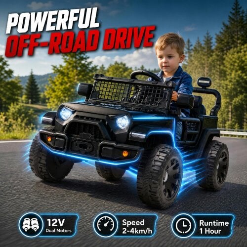 AIYAPLAY 12V Electric Car for Kids with Remote Control, Dual Motors, Black