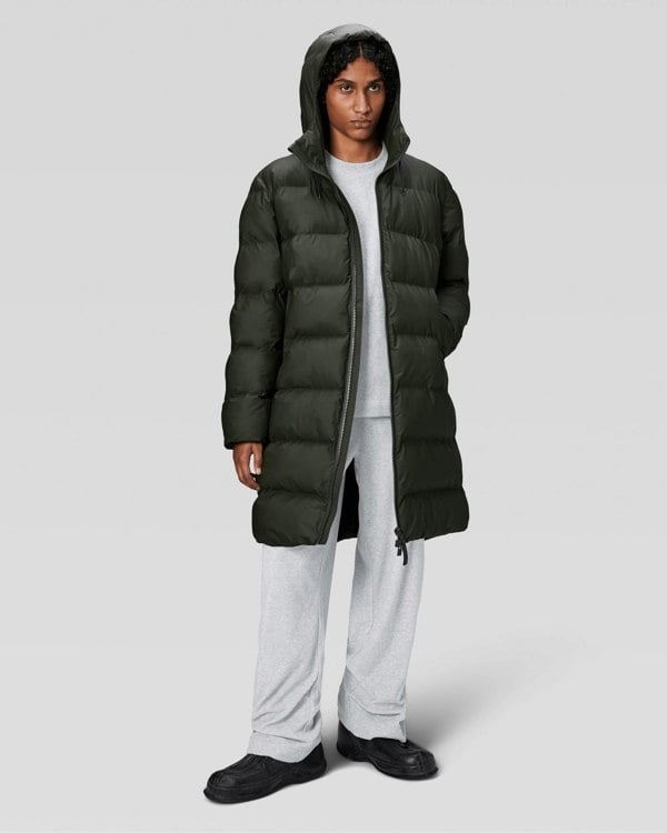 Rains Alta Long Unisex Puffer Jacket - 03 Green