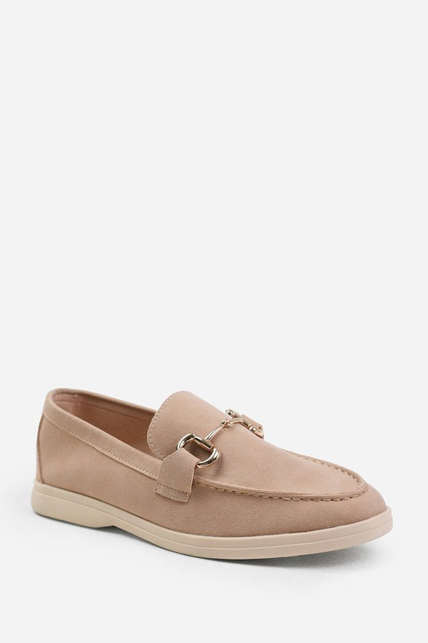 Where's That From Italy Wide Fit Slip on Loafer With Metal Detailing in Khaki Suede