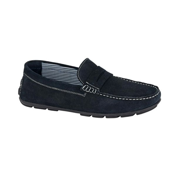 Roamers Mens Suede Square Toe Loafers - Navy