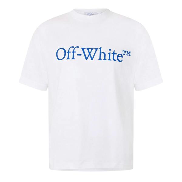 Off White Unisex Adult Striped Cotton Regular T-Shirt - White/True Blue - 