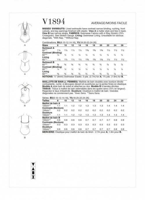 Vogue Sewing Pattern 1894, Swimwear for Women, B5 (8-10-12-14-16) - Intermediate