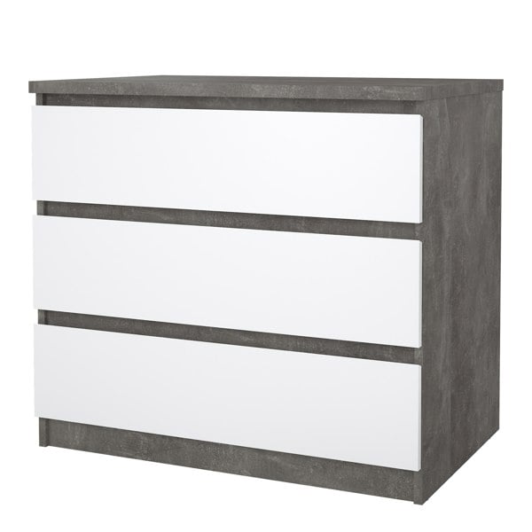 Furniture To Go Naia Chest of 3 Drawers in Concrete and White High Gloss