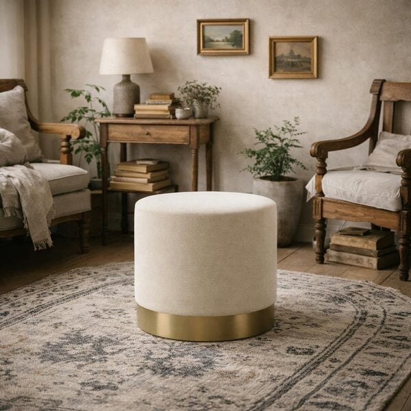 Wyld Haus Kalua Small Cream Velvet Stool Gold Base