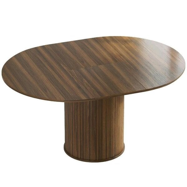 Extendable Round Dining Table Kitchen Table Hidden Leaf Storage Pedestal Base Seats 6-8 110-150 cm Dark Walnut