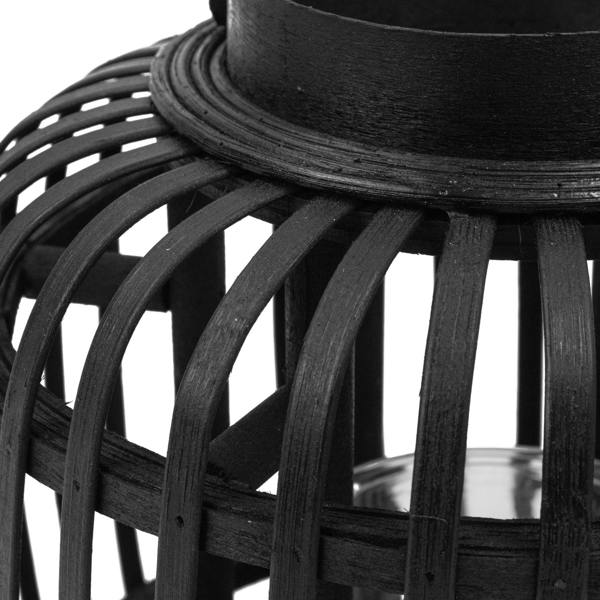 JVL Luna Natural Bamboo Lantern With Handle, Black