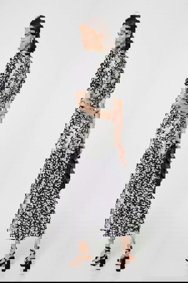 Black And White | Floral 1/2 Sleeve Midi Wrap Dress