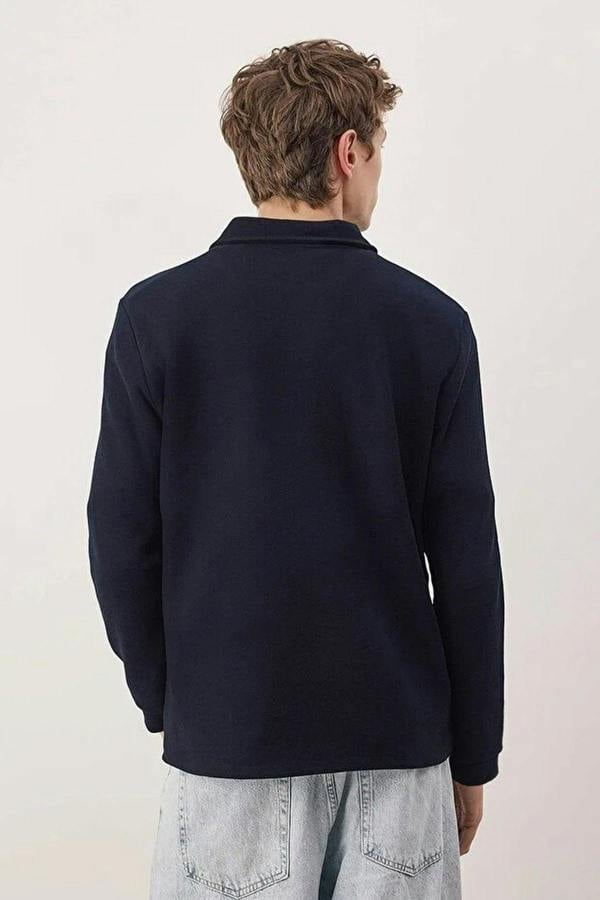 WOVCOR Polo Collar Zippered Men's Sweatshirt with Pocket Detail