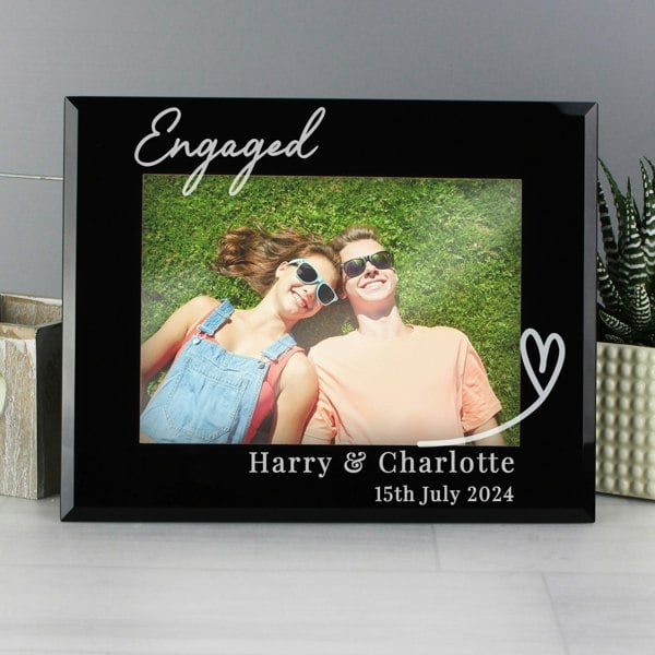 Personalised Memento Company Personalised Heart Black Glass 5x7 Photo Frame