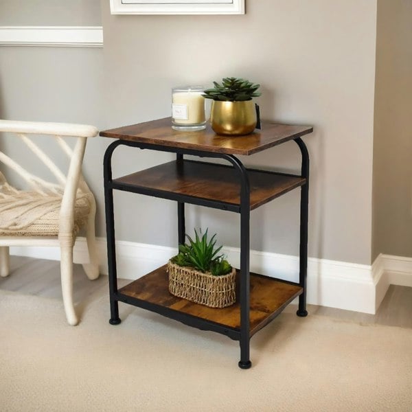 Rafaelo Mobilia 3 Tier Living Room Side Table Rustic Brown