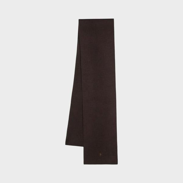 Supplied Fashion chocolate brown wool scarf with a refined knitted texture and embroidered Polo Pony logo