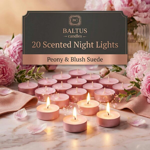 Baltus Peony & Blush Suede Scented Tealight Candles, Pack of 20