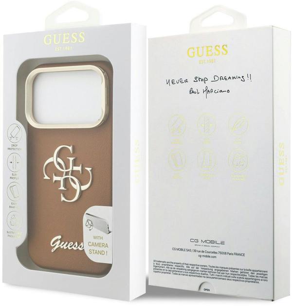Guess PU Grained 4G Logo Stand Camera Frame Case for iPhone 17 Pro 6.3" Brown - GUHCP17LPCS4GSW