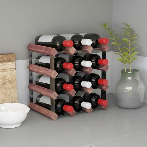 Berkfield Wine Rack for 12 Bottles Brown Solid Wood Pine