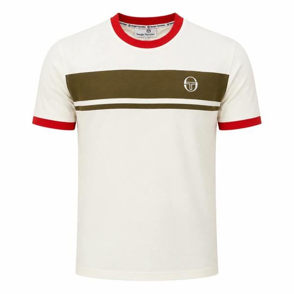 Sergio Tacchini Master Crew Neck T-Shirt Gardenia/Dark Olive/Adrenaline Rush