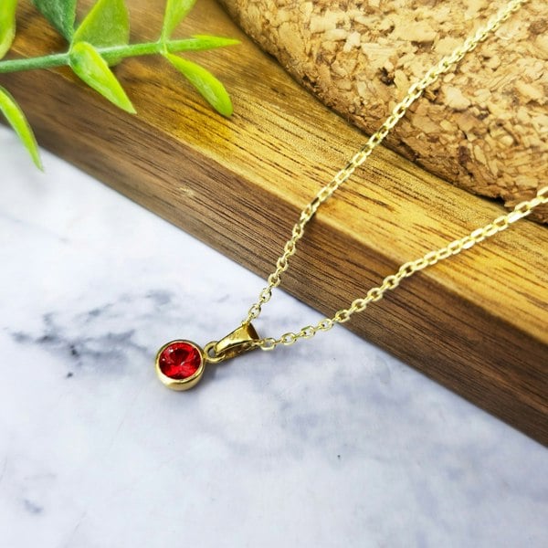 Mini Round Garnet January Birthstone Pendant Necklace