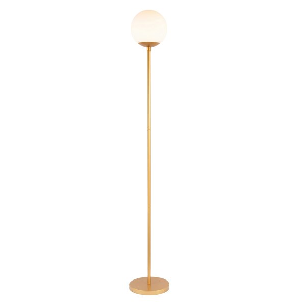 Modern Satin Gold Floor Lamp with Opal White Globe Glass Shade and Foot Switch Image 2