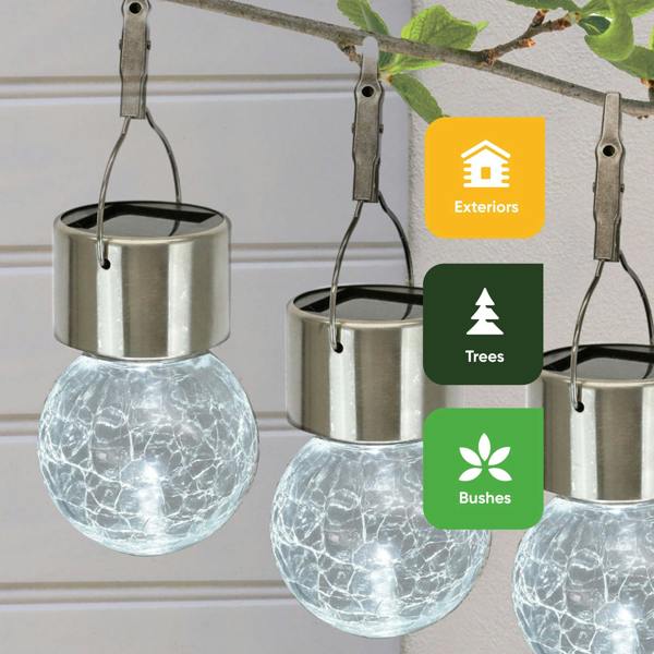 Gardenwize Pack of 4 Solar Hanging Lights – Crackle Glass Ball LED Lights