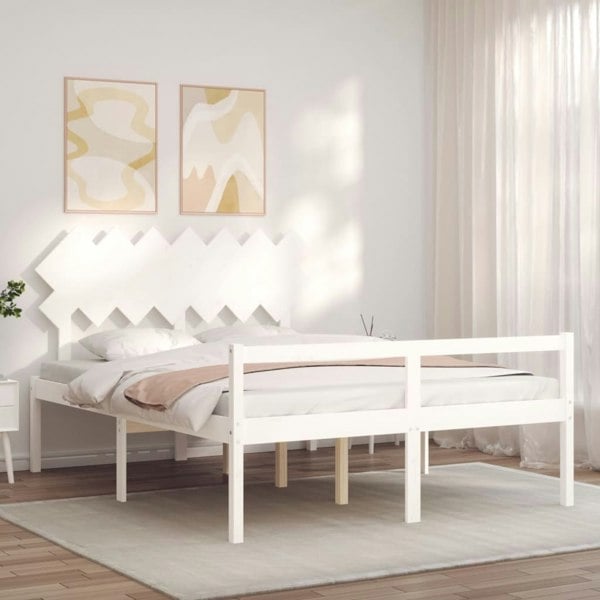 Berkfield Bed Frame with Headboard White 140x190 cm Solid Wood