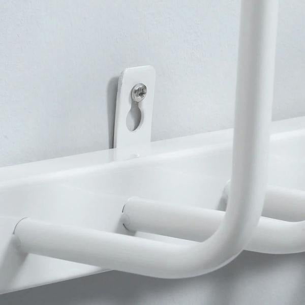 White wall-mounted shoe dryer rail with metal mounting bracket