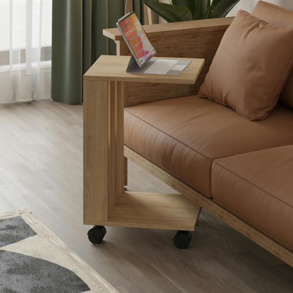 Decortie Edi Modern C- Shaped Side Table Mobile Functional with Open Compartment H60cm