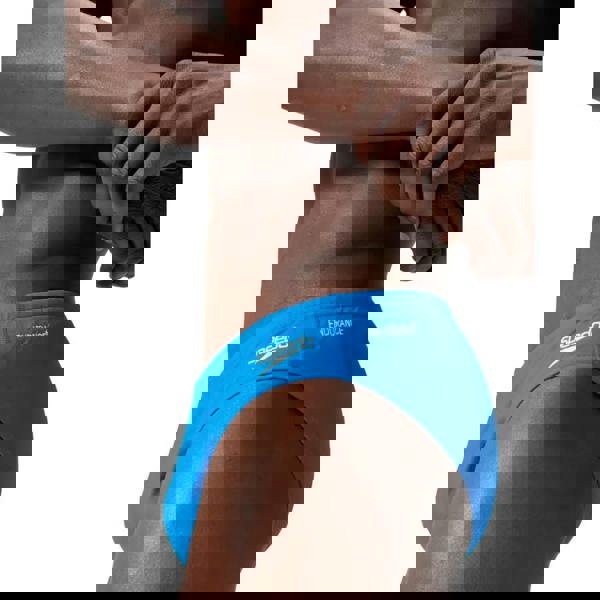 Blue Speedo Endurance Plus 7cm sportsbrief with white logo