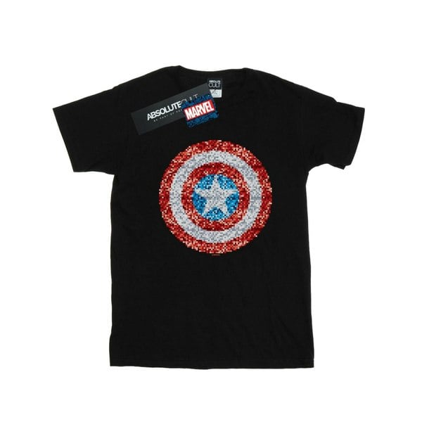 Marvel Womens/Ladies Captain America Pixelated Shield Cotton Boyfriend T-Shirt - Black