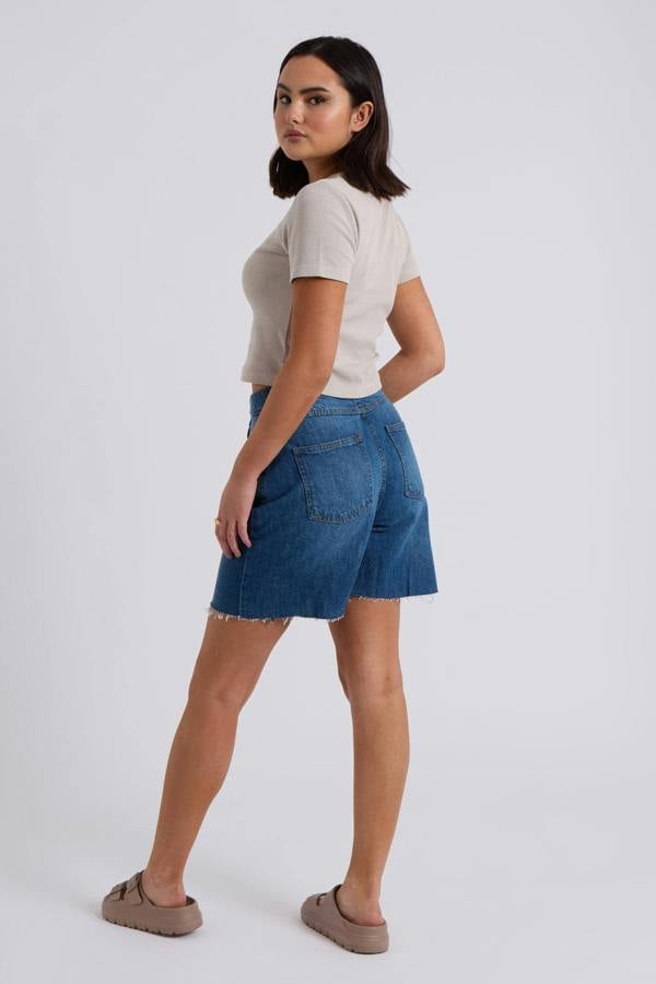 Urban Bliss Frayed Neutral Washed Ribbed Tee