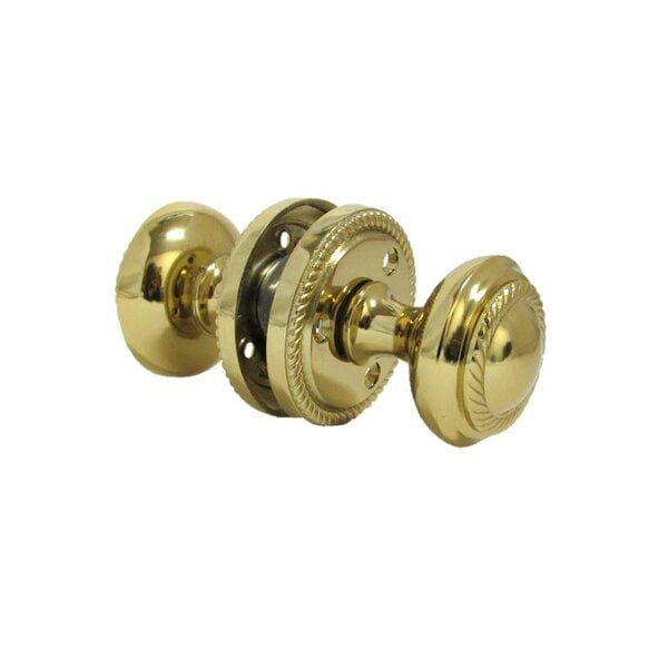 EDH Door Hardware Brass Plated Georgian Style Sprung Round Door Knob Set – Internal 1 Pair