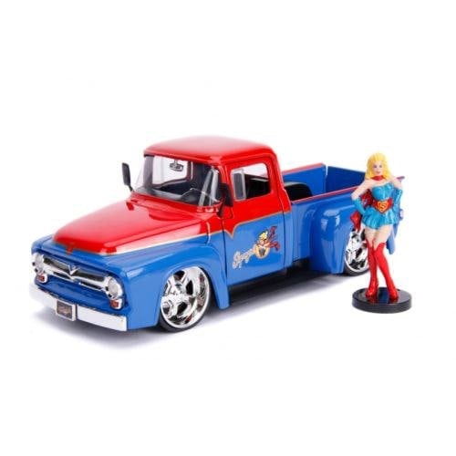 dc bombshells supergirl figure and 1956 ford f-100 pickup 1:24 jada