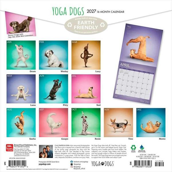 Yoga Dogs Calendar 2027, Wall Calendars, Month To View, Humour, Gift