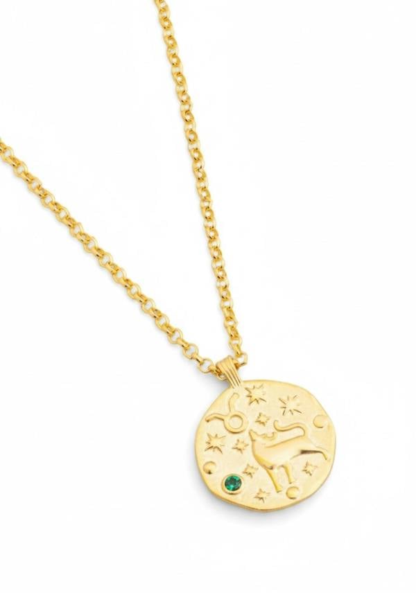 18k gold plated Taurus pendant necklace with its birthstone.