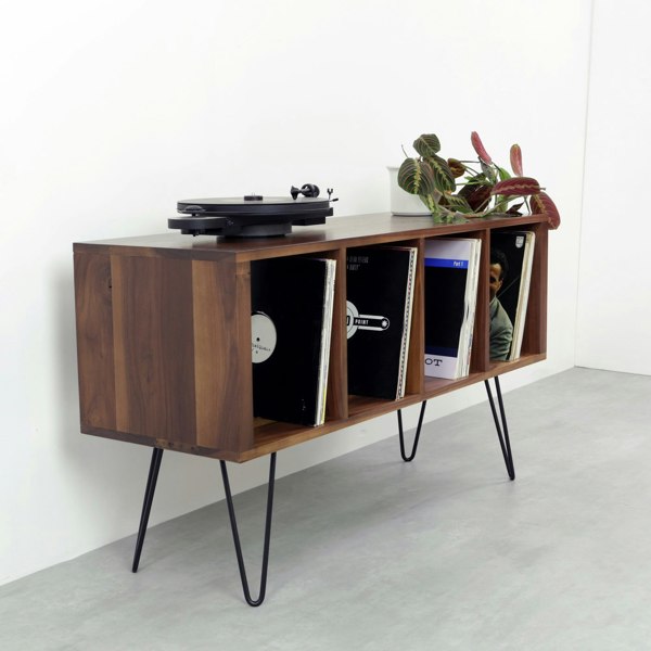 The Urban Editions Condor Vinyl Storage Cabinet on Mid Century Hairpin Legs