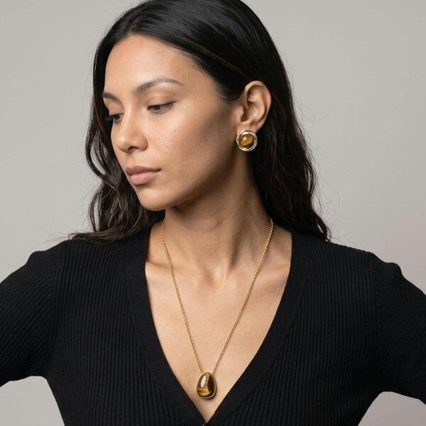Uchi & Soto Nekomeishi Tigers Eye Gold Stone Stud Earrings