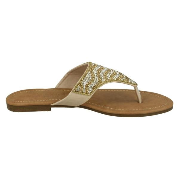 Savannah Ladies Savannah Flat Diamante Toe Post Sandals