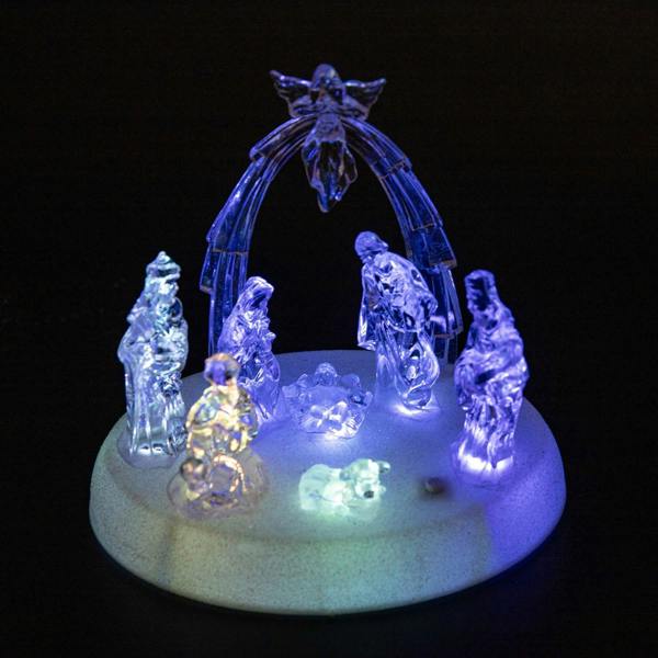 20cm Christmas Pre-Lit LED Musical Nativity Scene Acrylic Sculpture Battery Operated Light Up Xmas Tabletop Home Decorations image 1
