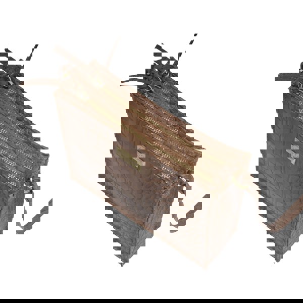 Assots London 'SUSAN' Tan Croc Real Leather Rectangle Box Crossbody Bag