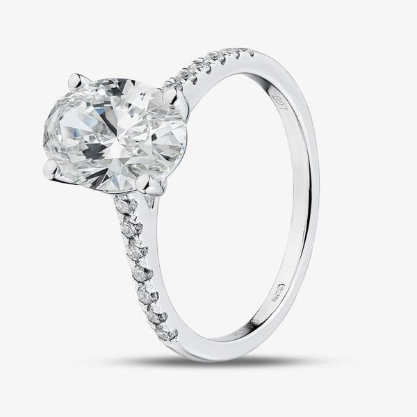T. H. Baker Platinum 2.20ct Oval Cut Lab Grown Diamond Shoulder Set Solitaire Ring LGR35520-220SF