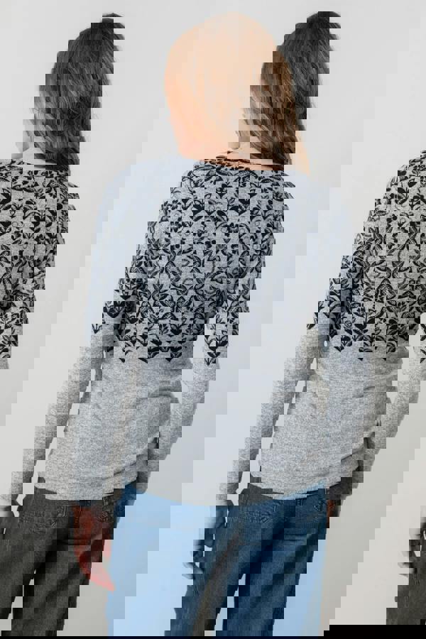 Lily & Me Angela Fair Isle Print Knit Top Grey